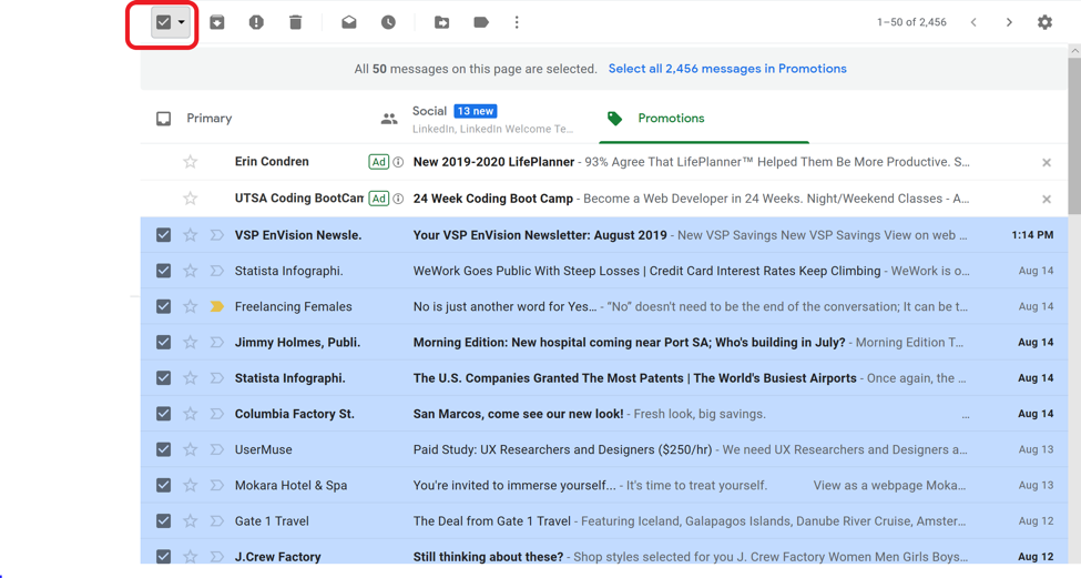 Gmail'deki tüm e -postaları silin