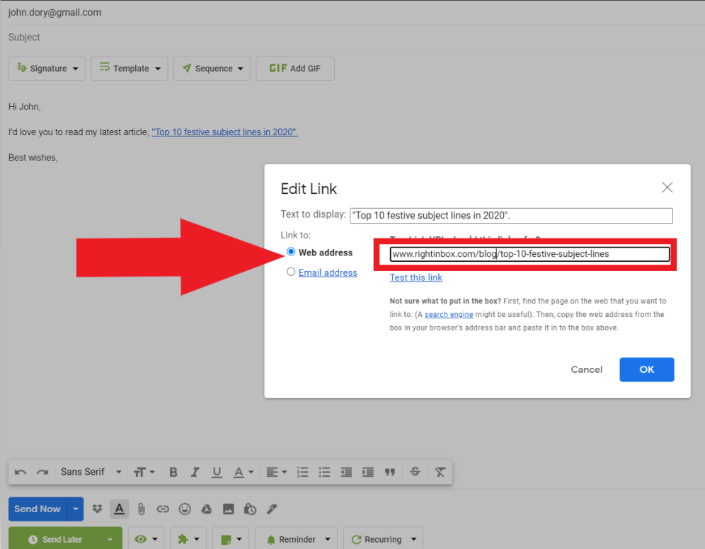 how to create a link in gmail