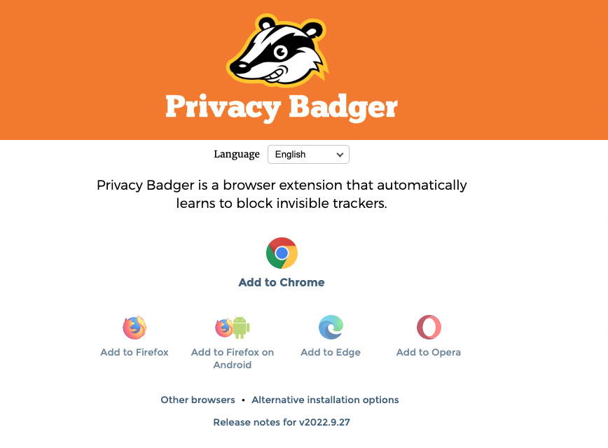 Privacy Badger homepage