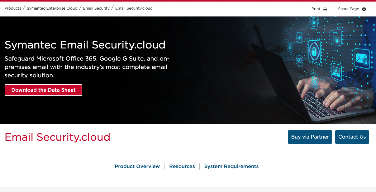 Symantec Email Security.cloud homepage