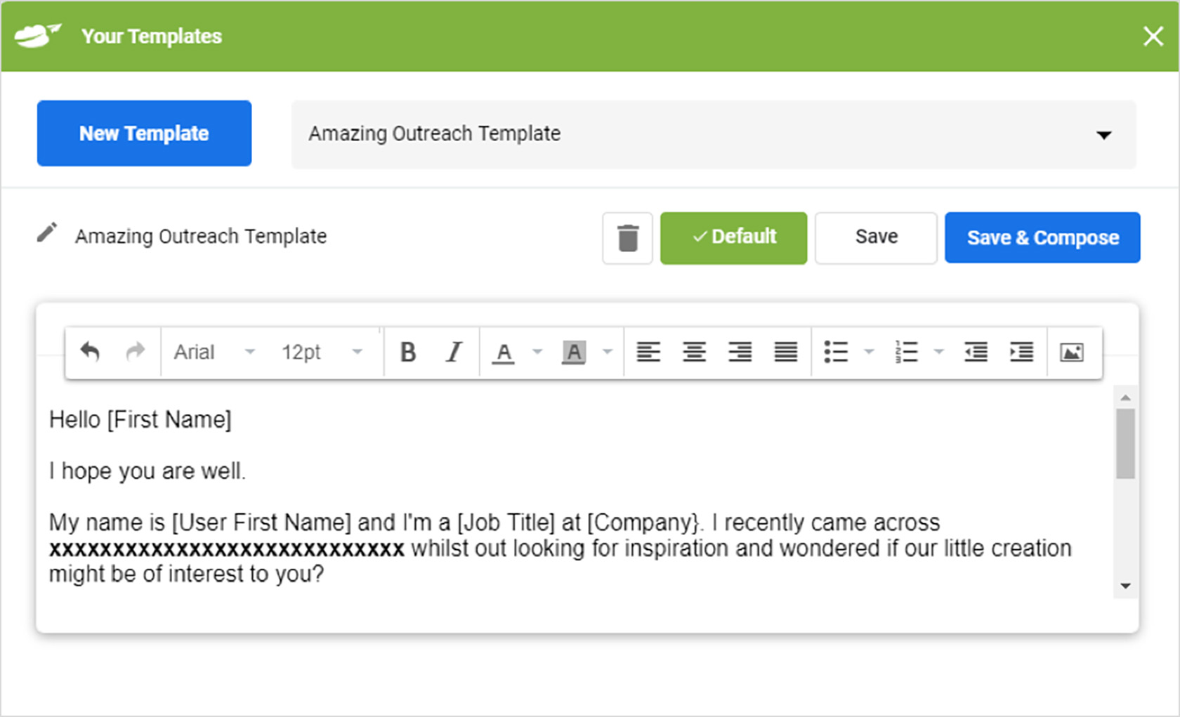 outreach template in right inbox