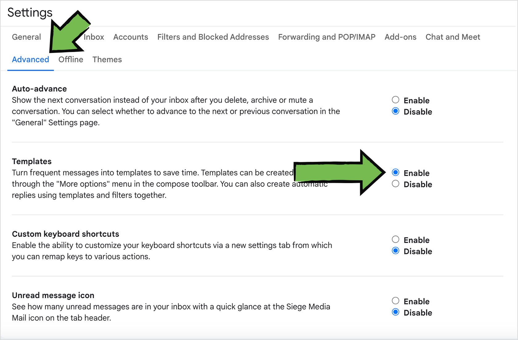 enable templates in gmail
