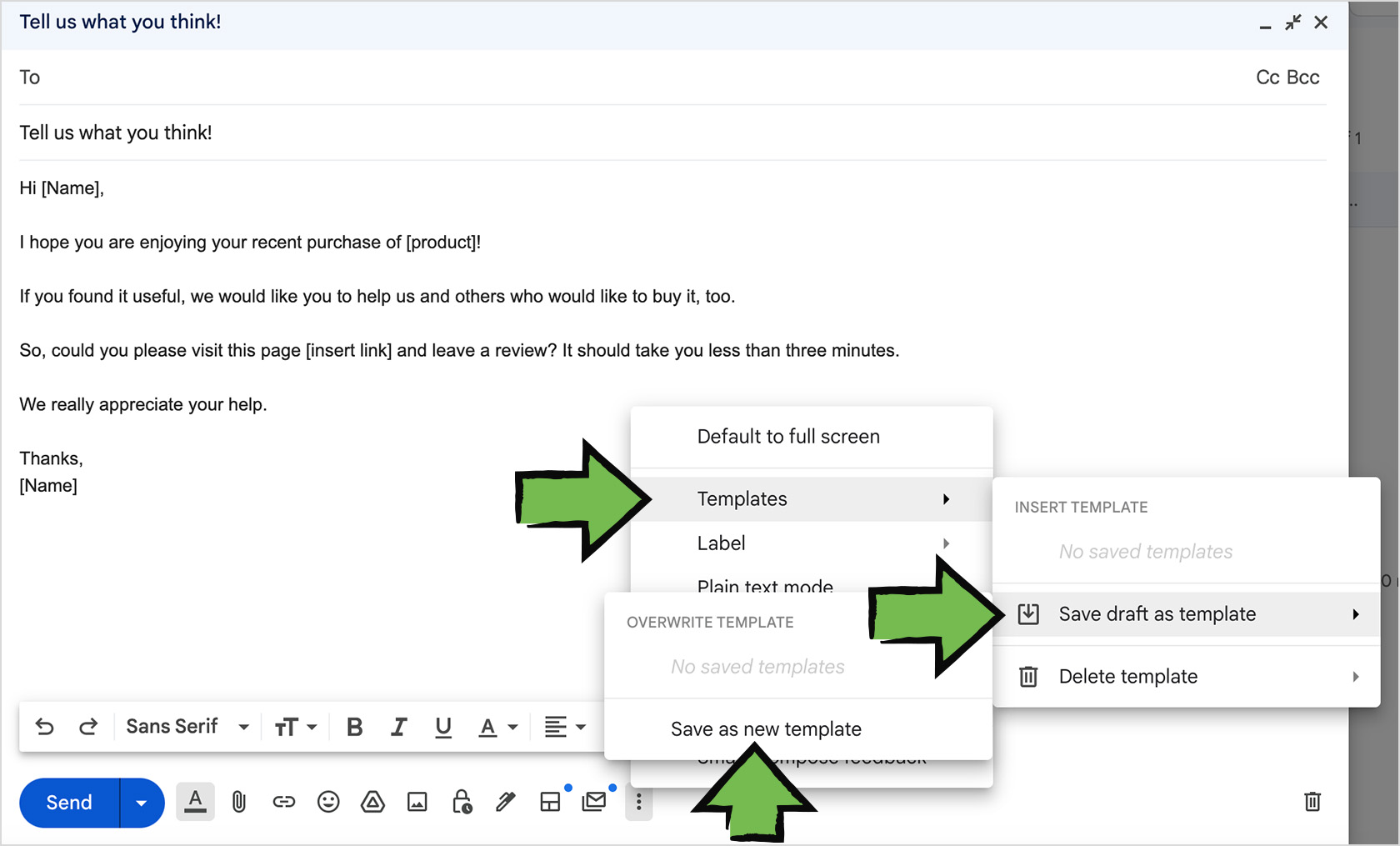 create and save gmail template