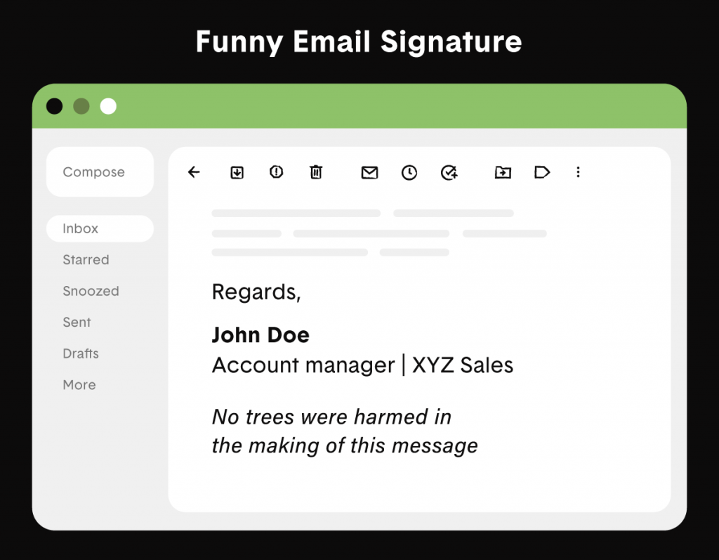 Illustrated email with a funny email signature.