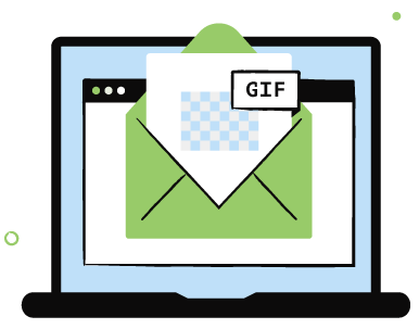 Email opening on a laptop with a shaded box representing a gif.