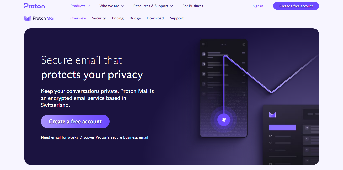 ProtonMail homepage