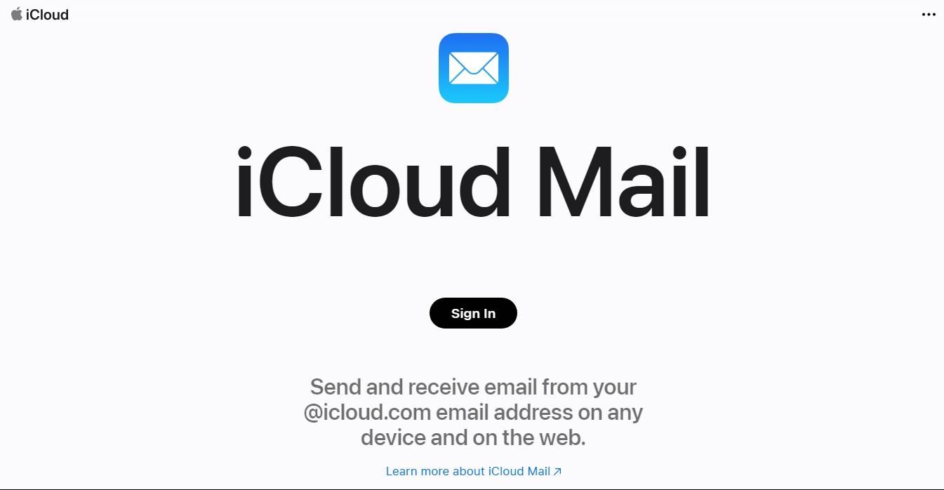 iCloud Mail homepage
